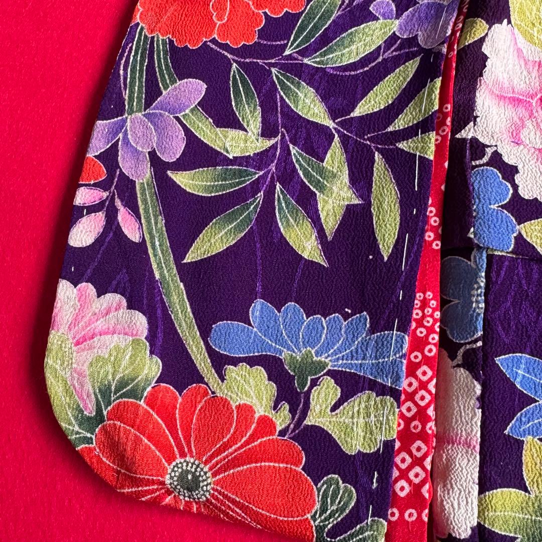 市松人形 13〜15号(47〜52cm)サイズの着物　比翼仕立て　紫　牡丹菊10