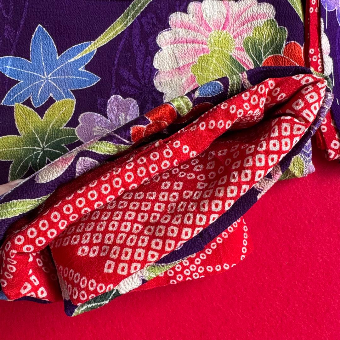 市松人形 13〜15号(47〜52cm)サイズの着物　比翼仕立て　紫　牡丹菊10