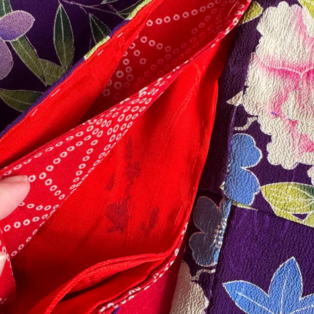 市松人形 13〜15号(47〜52cm)サイズの着物　比翼仕立て　紫　牡丹菊10