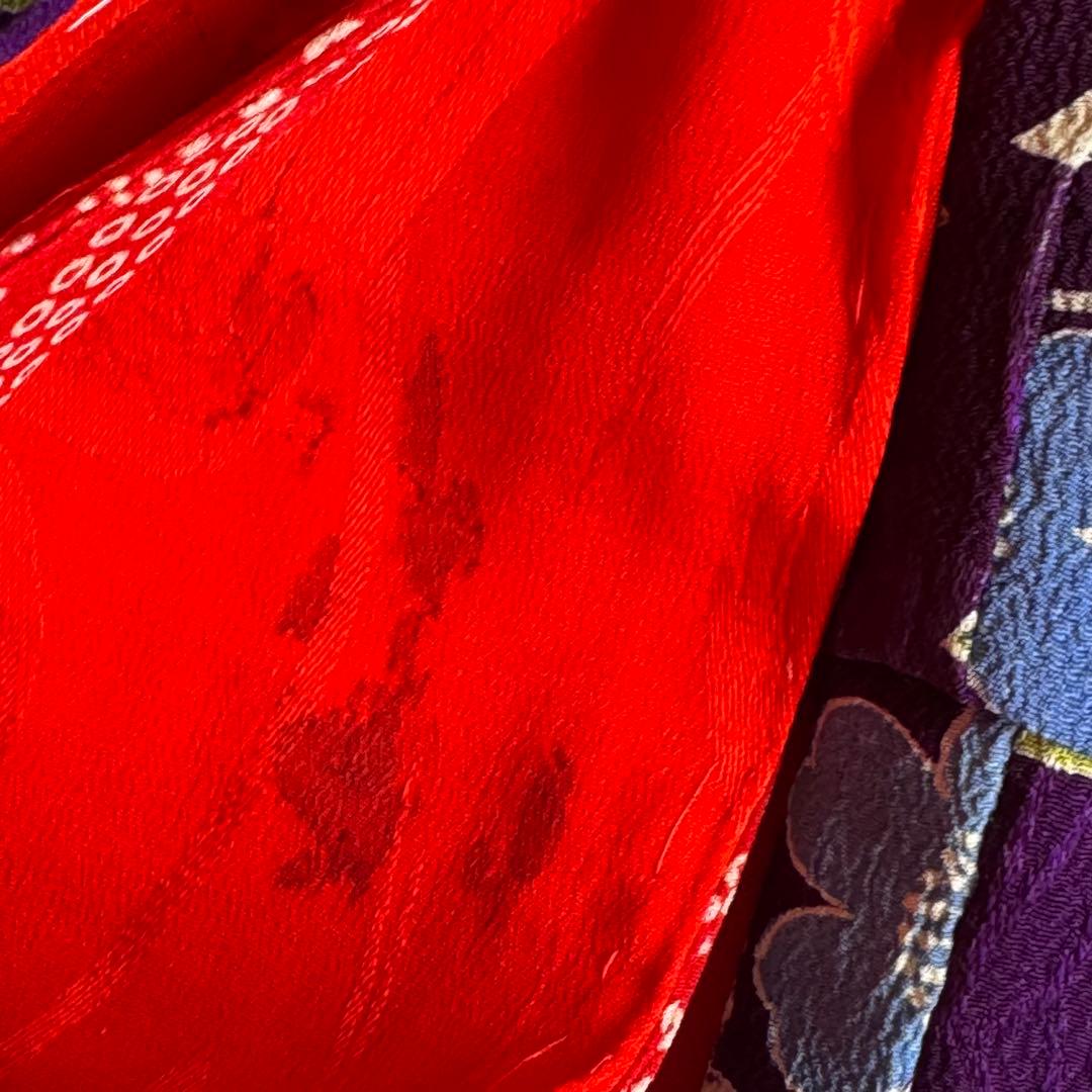 市松人形 13〜15号(47〜52cm)サイズの着物　比翼仕立て　紫　牡丹菊10