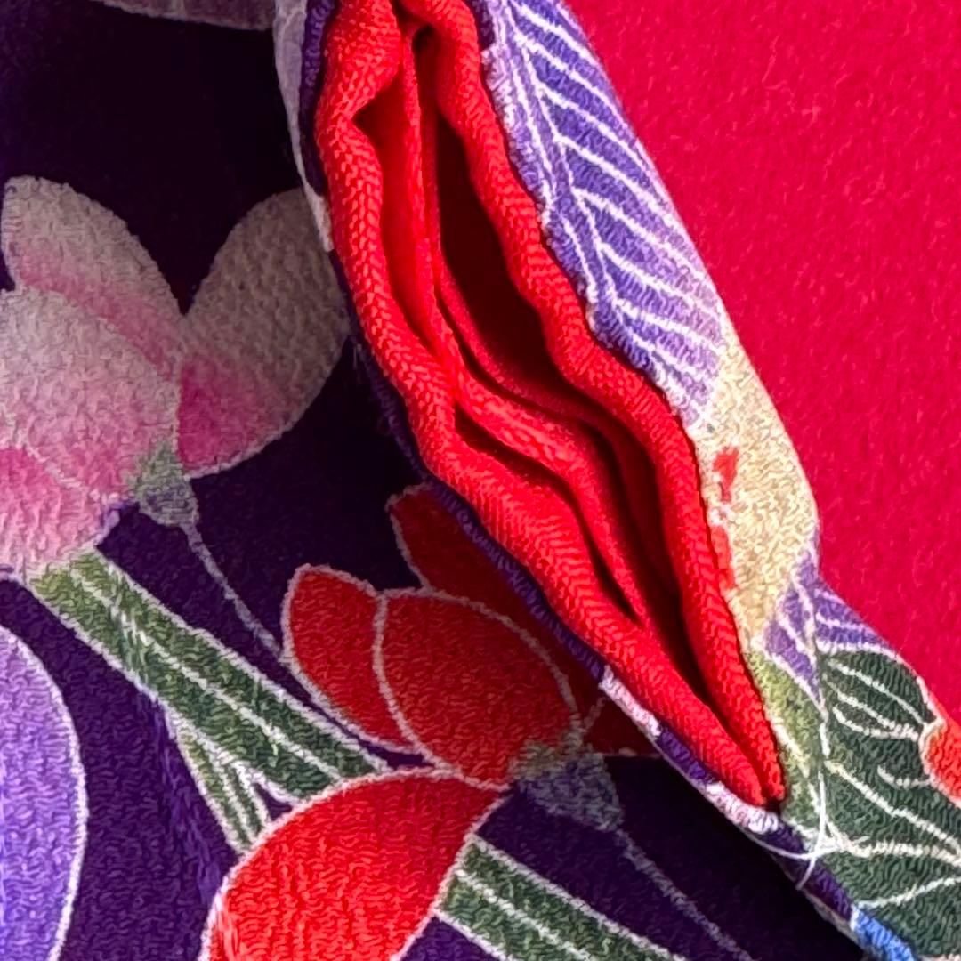 市松人形 13〜15号(47〜52cm)サイズの着物　比翼仕立て　紫　牡丹菊10