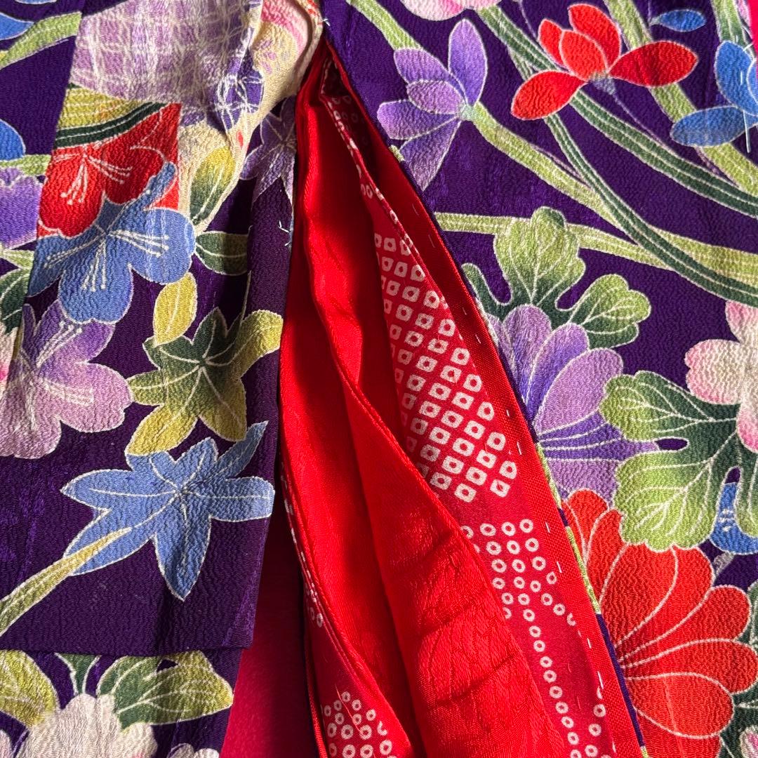 市松人形 13〜15号(47〜52cm)サイズの着物　比翼仕立て　紫　牡丹菊10