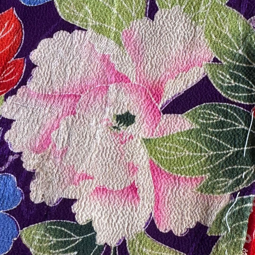 市松人形 13〜15号(47〜52cm)サイズの着物　比翼仕立て　紫　牡丹菊10