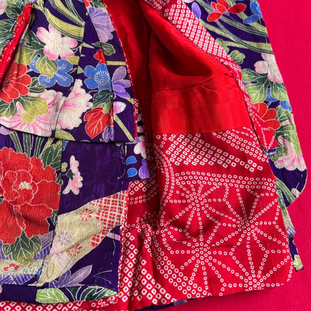 市松人形 13〜15号(47〜52cm)サイズの着物　比翼仕立て　紫　牡丹菊10