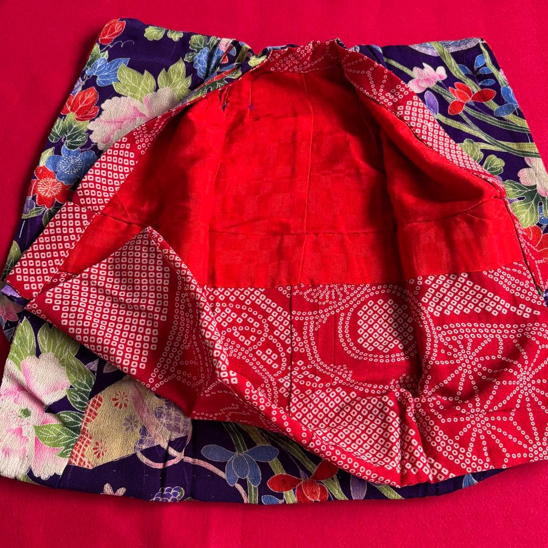 市松人形 13〜15号(47〜52cm)サイズの着物　比翼仕立て　紫　牡丹菊10