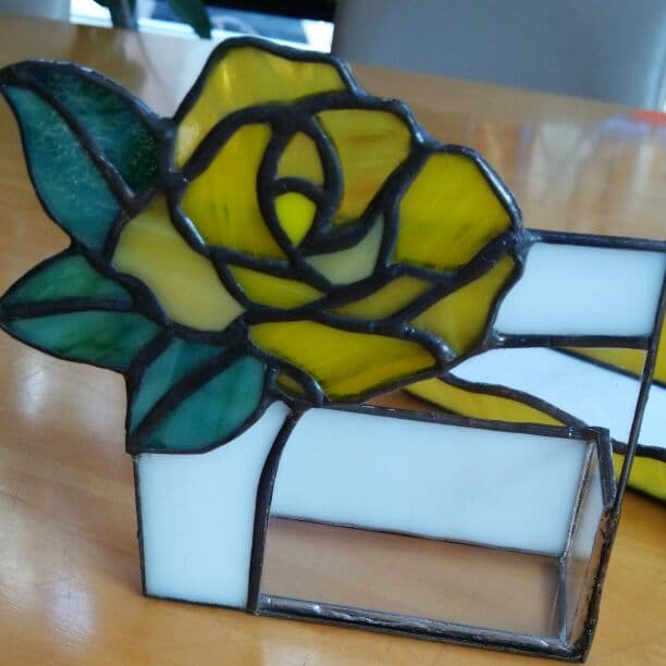 名刺入れとペン用トレー(黄色のバラ)