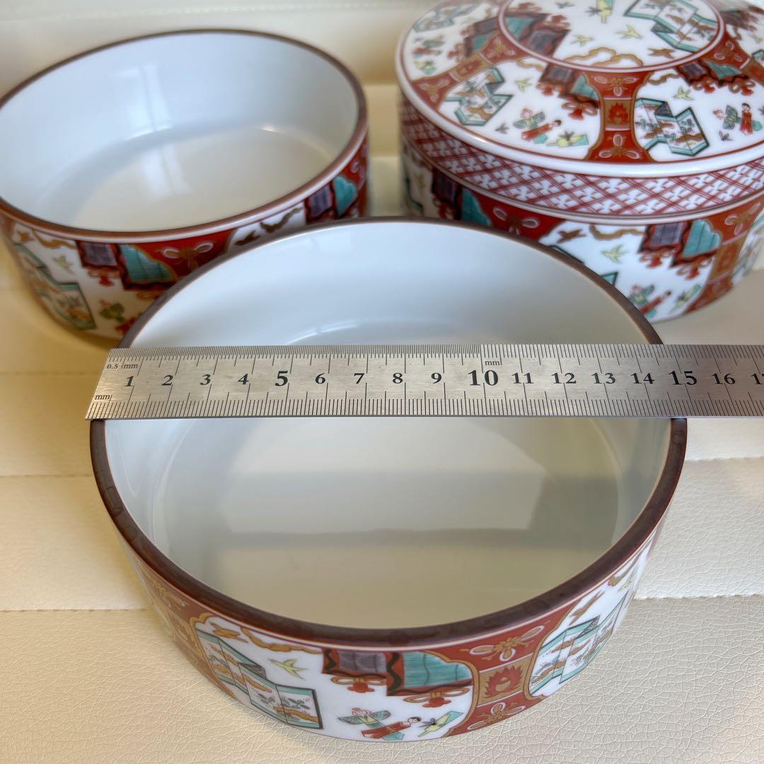 三洋陶器　龍峰窯　古伊万里羽子板　三段重　蓋付き重ね鉢　金彩　赤絵　色絵　お重