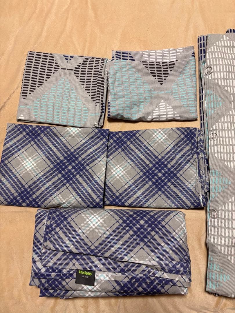 キングサイズ シーツセット ネイビー グレー