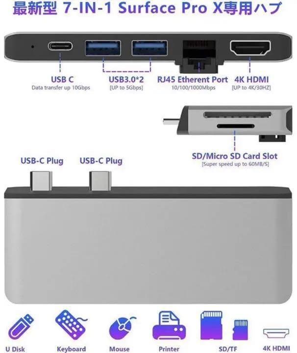 7in1多機能＆高性能❣作業効率が大幅UP♪❤Surface ProX ハブ