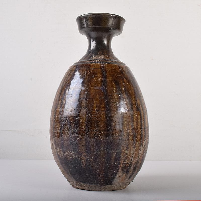 朝鮮美術　李朝　飴釉　碗口瓶　V　R8031B