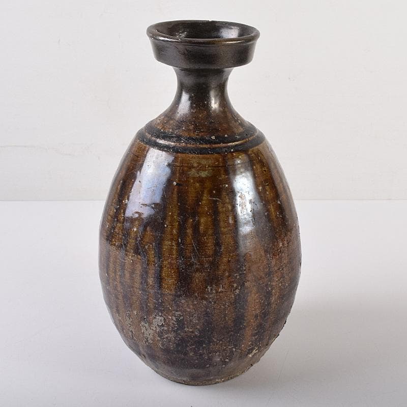 朝鮮美術　李朝　飴釉　碗口瓶　V　R8031B