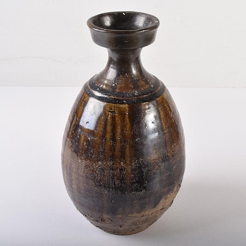 朝鮮美術　李朝　飴釉　碗口瓶　V　R8031B
