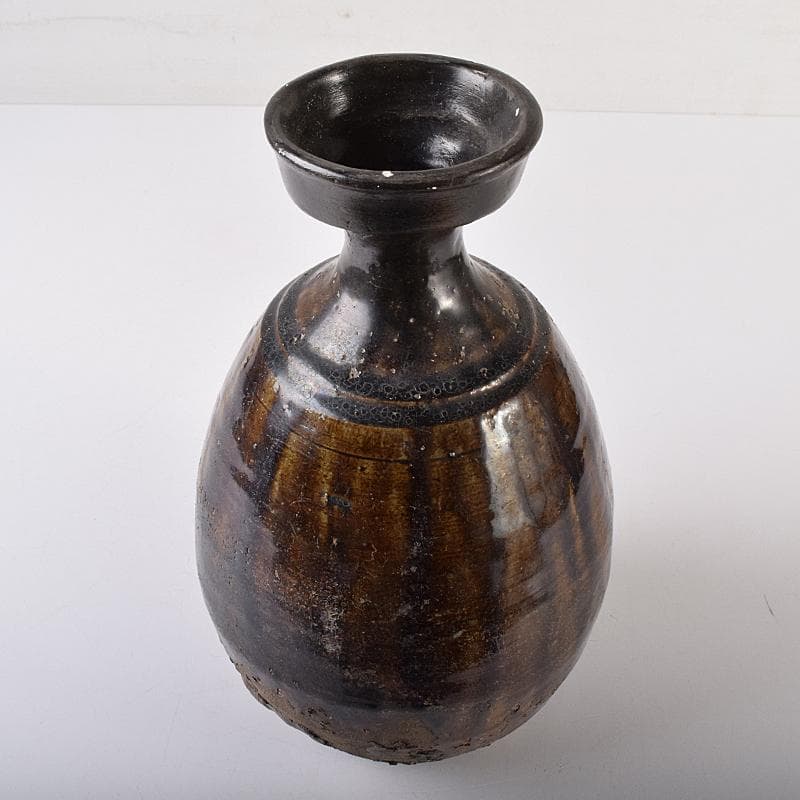 朝鮮美術　李朝　飴釉　碗口瓶　V　R8031B
