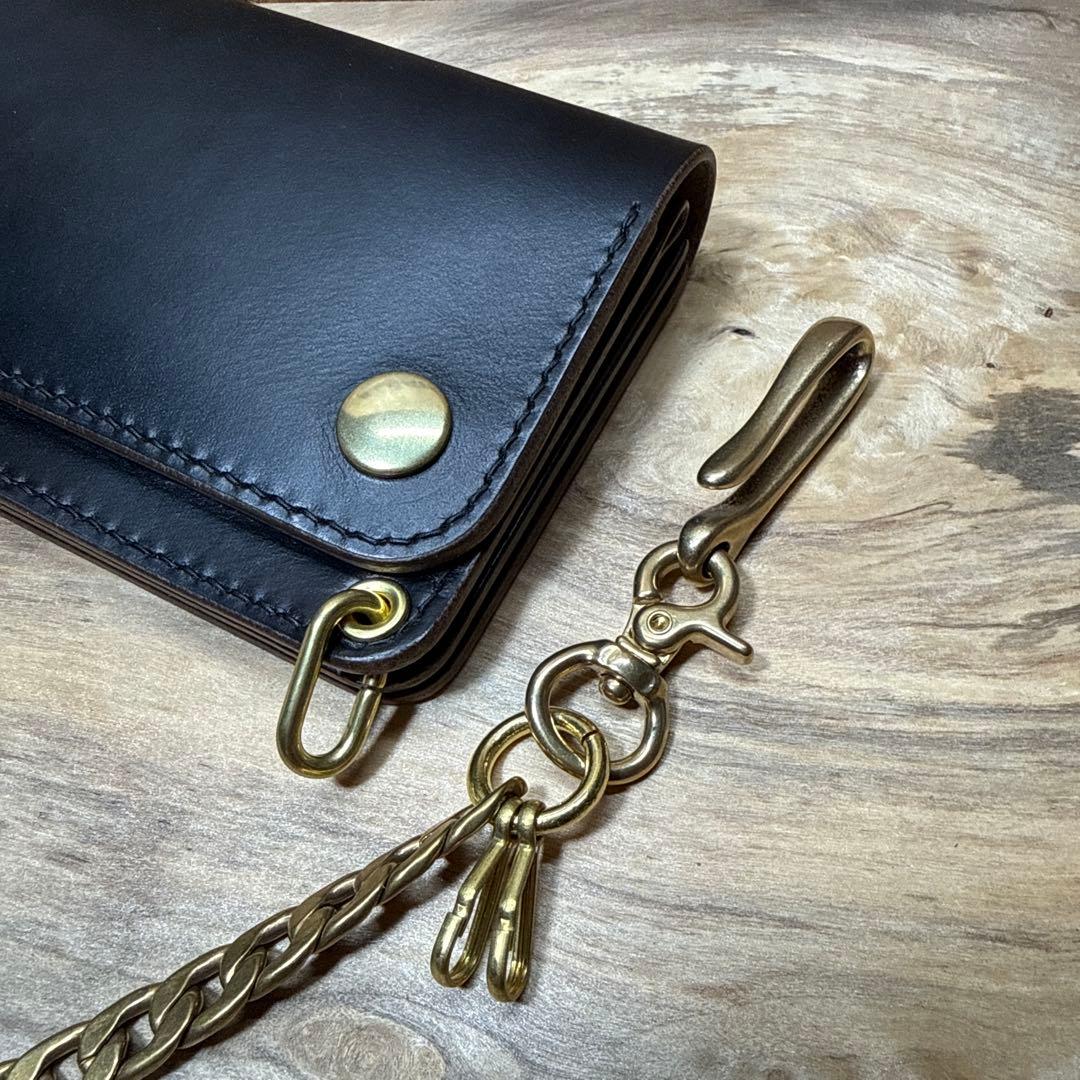 ホーウィン社 クロムエクセル 150カスタム トラッカーウォレット 真鍮チェーン