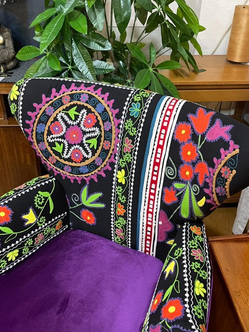 シングルソファー 1P ソファ ベルベット ブルー アラビアン