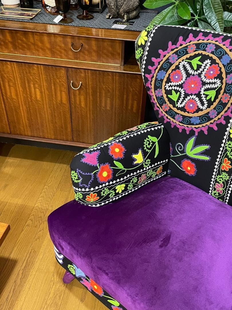 シングルソファー 1P ソファ ベルベット ブルー アラビアン