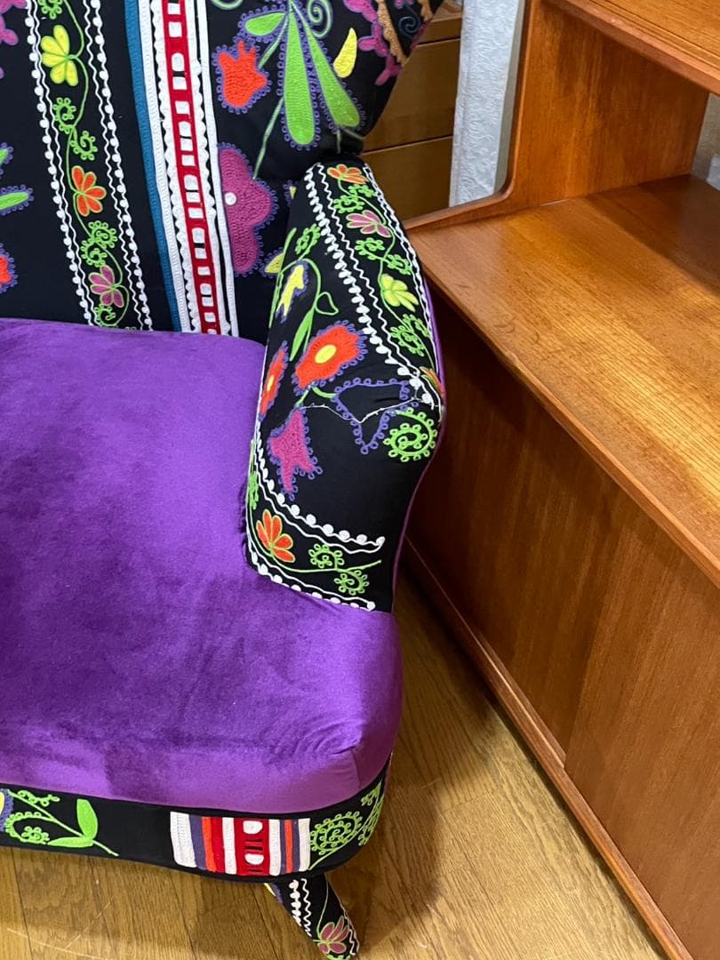 シングルソファー 1P ソファ ベルベット ブルー アラビアン