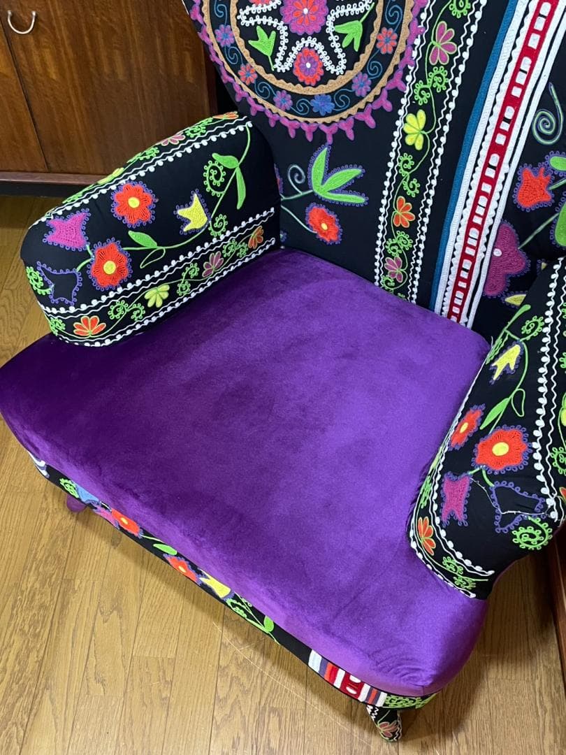 シングルソファー 1P ソファ ベルベット ブルー アラビアン