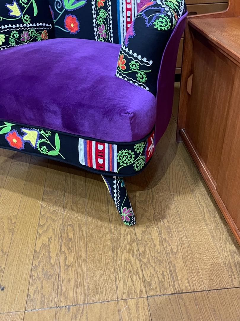 シングルソファー 1P ソファ ベルベット ブルー アラビアン