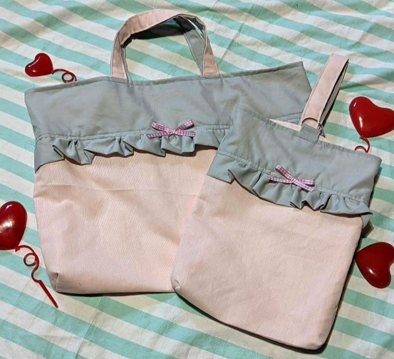 ピンク　グレー　レッスンバッグ　上履き袋　女子　入園　入学