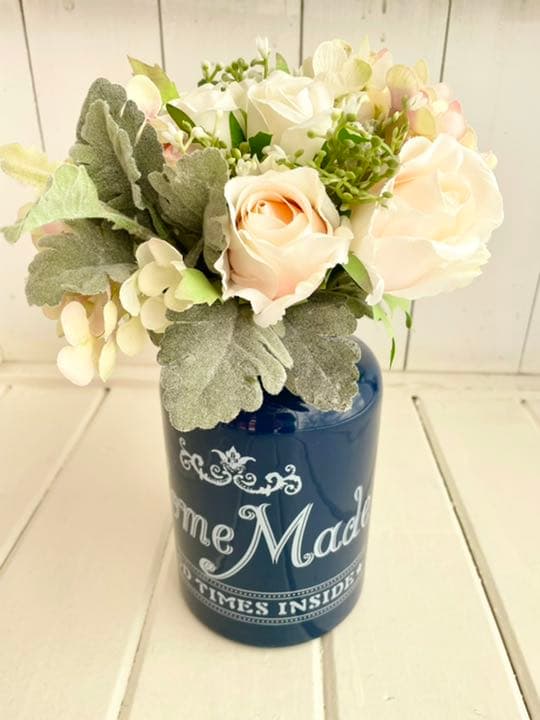 ローズミックスブーケ　ホーロー　花瓶　アーティフィシャルフラワー