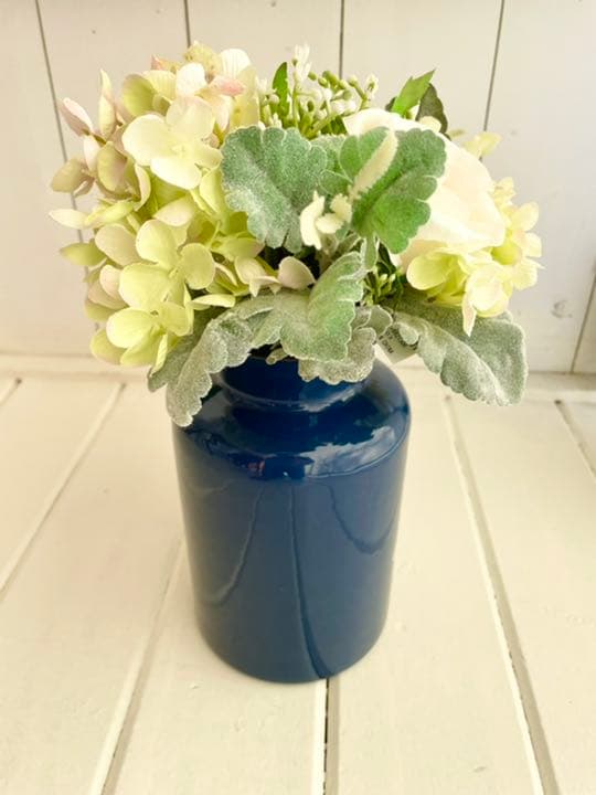 ローズミックスブーケ　ホーロー　花瓶　アーティフィシャルフラワー