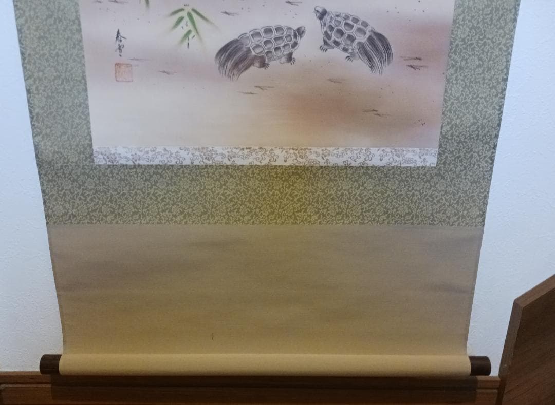 丹頂鶴 松 旭日図 掛軸 吉祥 長寿祝 縁起物 日本画 絹本 肉筆 大幅 美品