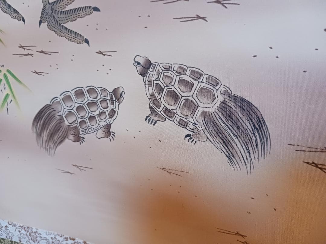 丹頂鶴 松 旭日図 掛軸 吉祥 長寿祝 縁起物 日本画 絹本 肉筆 大幅 美品