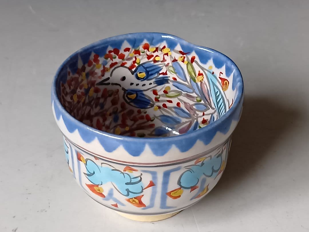 京*鍵様 人間国宝・加藤卓男「ペルシャ色絵遊鹿文酒杯」/共箱