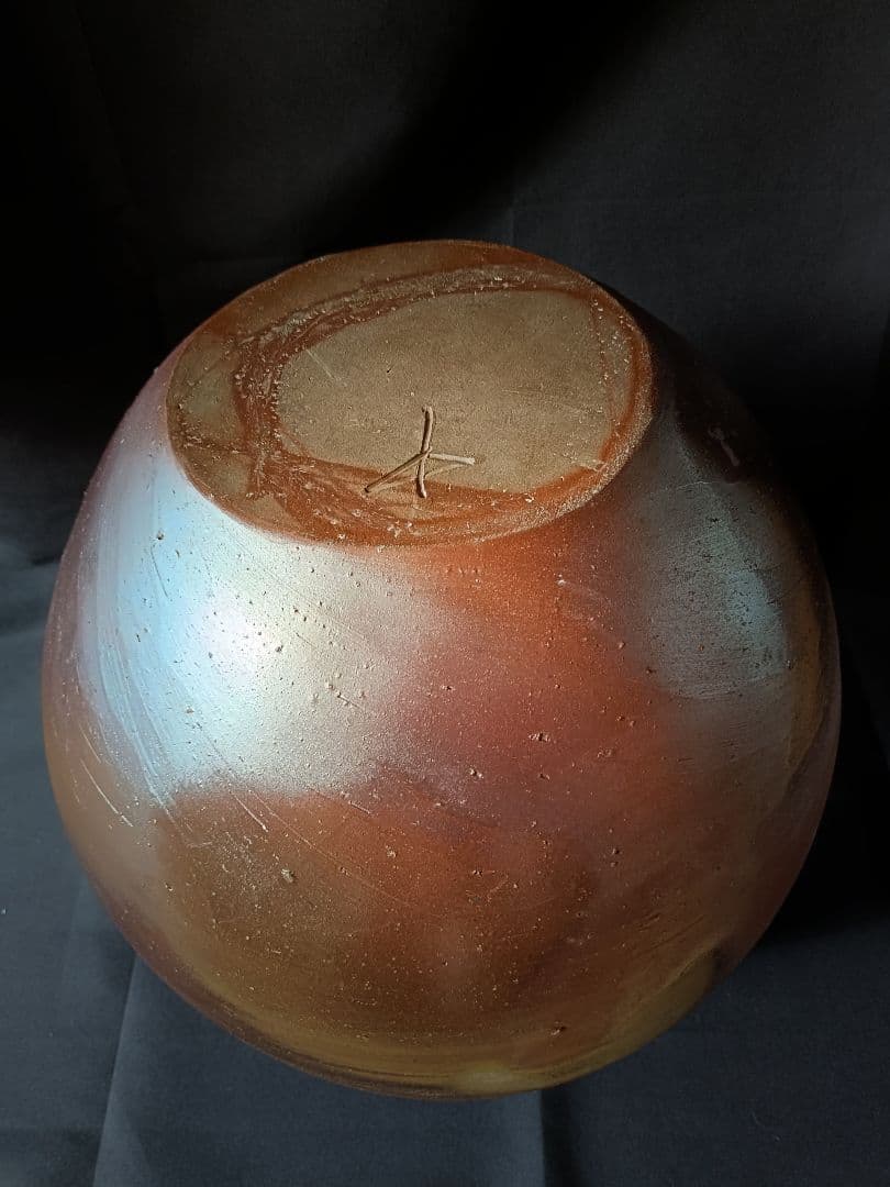 作家 岡田輝 備前焼 大壺 花瓶 花器 花入 古美術 骨董品 陶印有