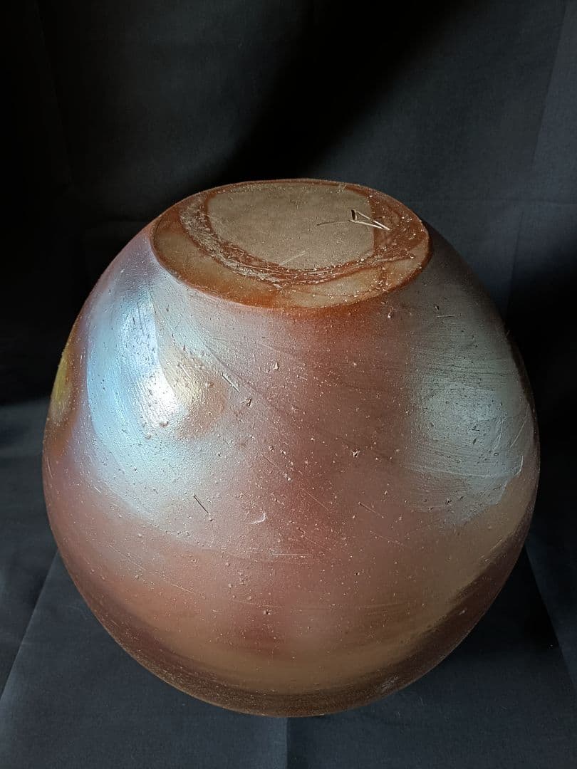 作家 岡田輝 備前焼 大壺 花瓶 花器 花入 古美術 骨董品 陶印有