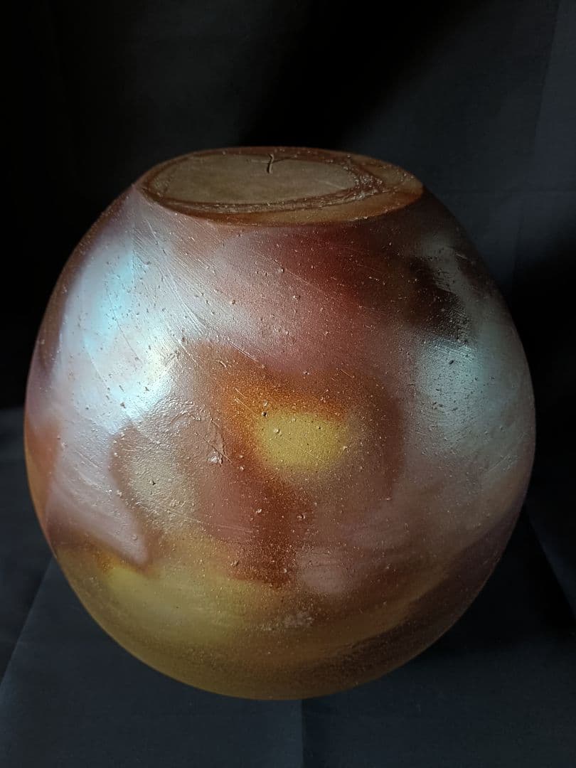 作家 岡田輝 備前焼 大壺 花瓶 花器 花入 古美術 骨董品 陶印有