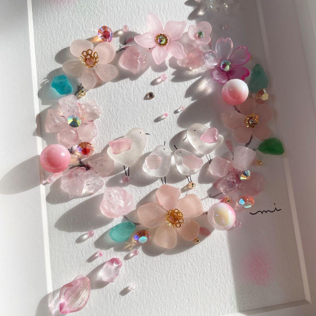 シーグラスアート　桜のファミリー