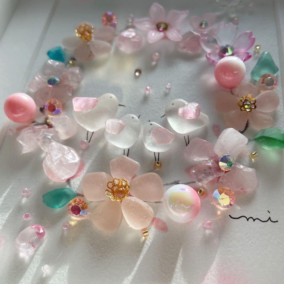 シーグラスアート　桜のファミリー
