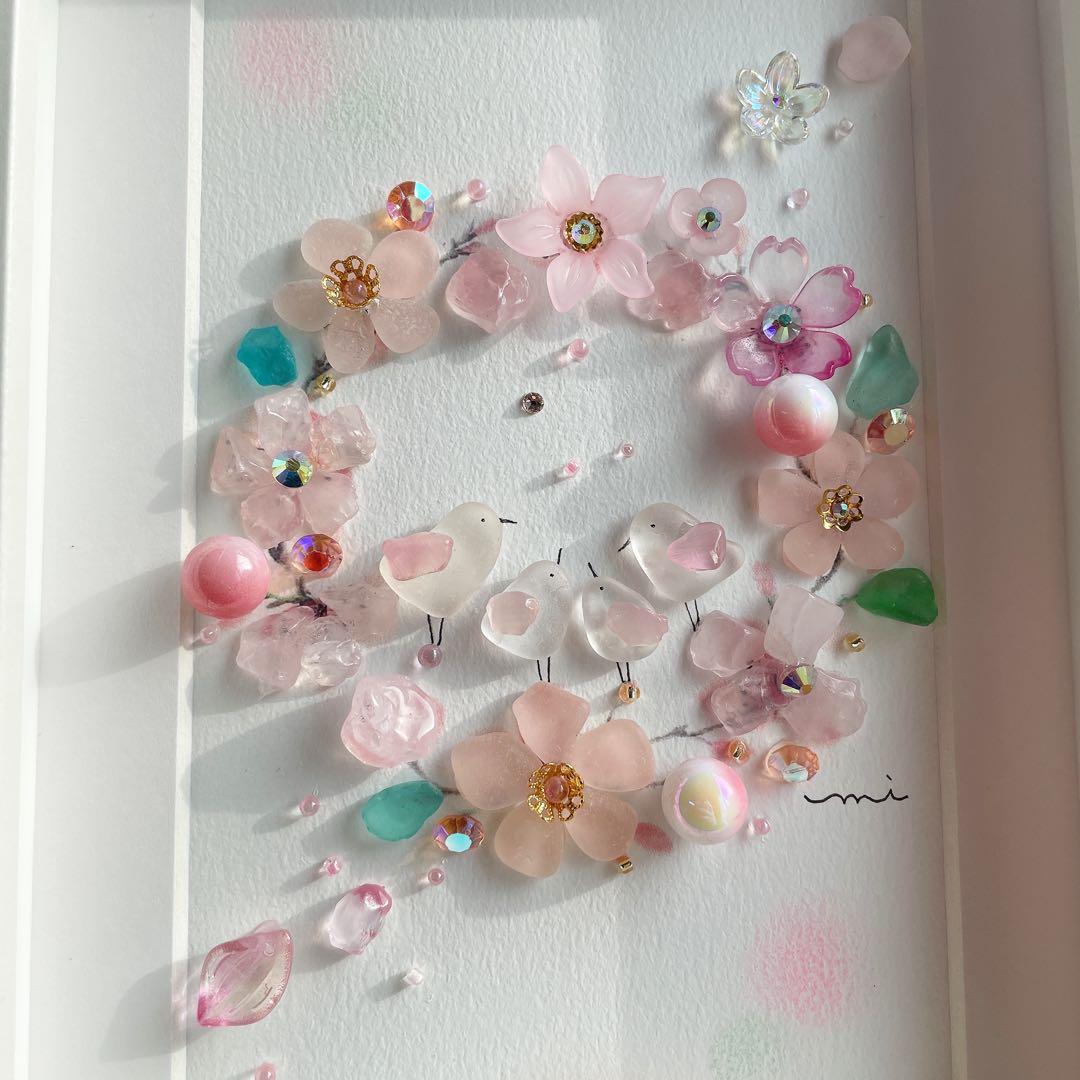 シーグラスアート　桜のファミリー