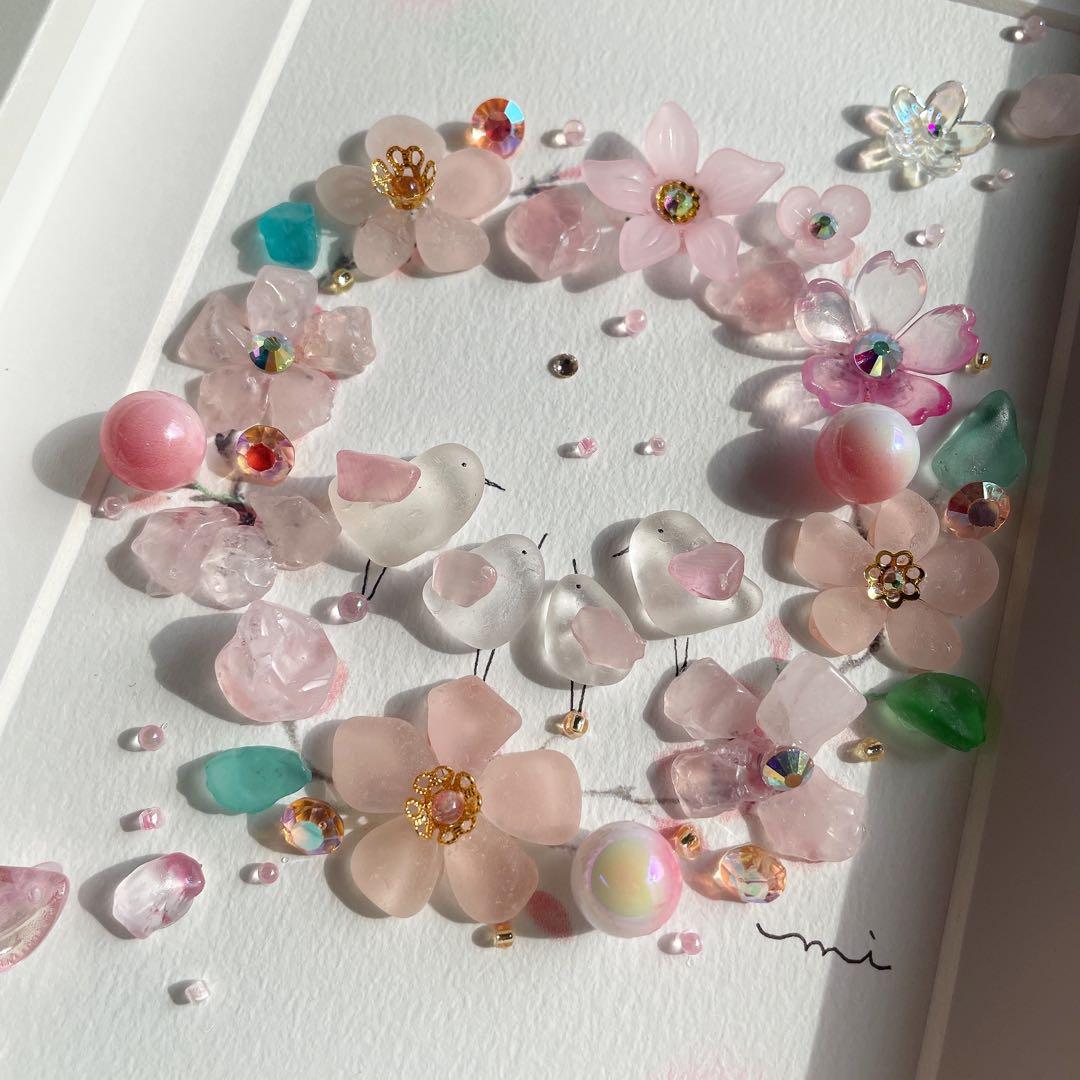 シーグラスアート　桜のファミリー