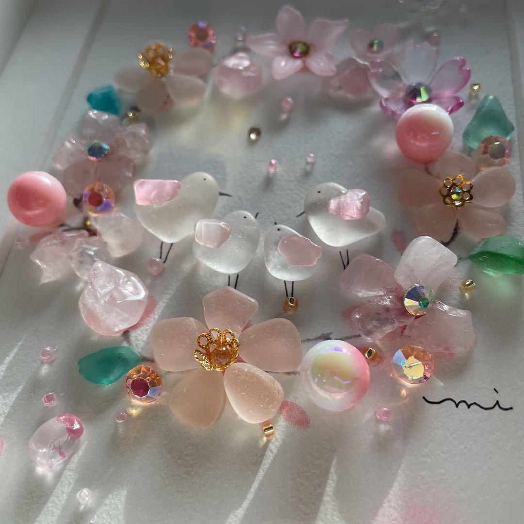 シーグラスアート　桜のファミリー