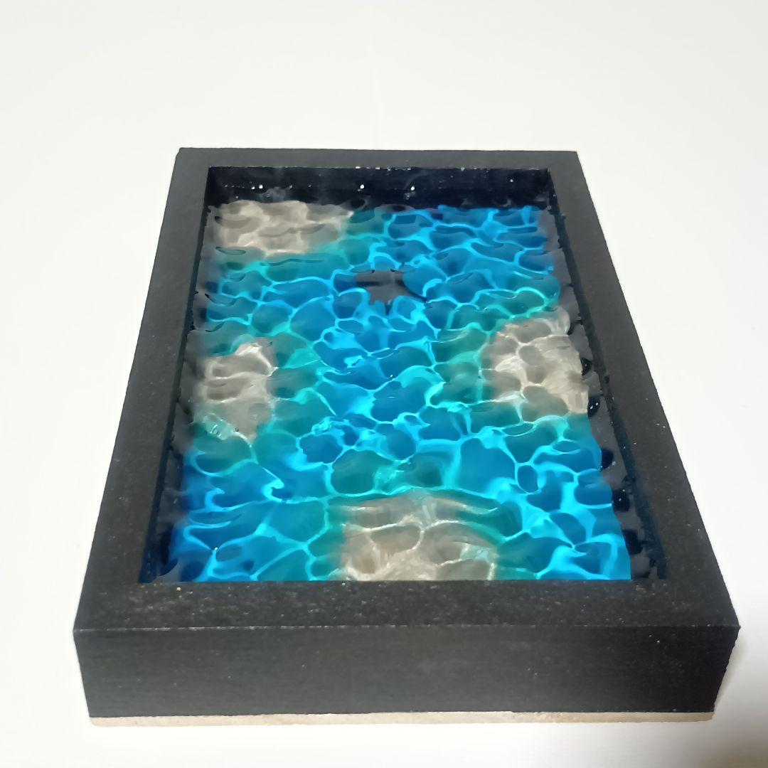 【1350】マンタが泳ぐ浅瀬の海　 立体オーシャンアートパネル　波紋アート　小