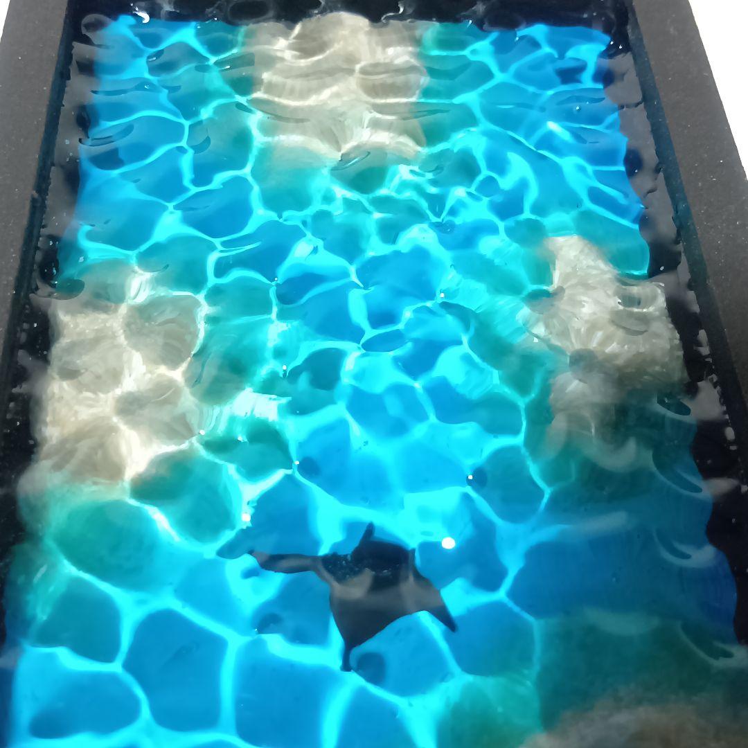 【1350】マンタが泳ぐ浅瀬の海　 立体オーシャンアートパネル　波紋アート　小