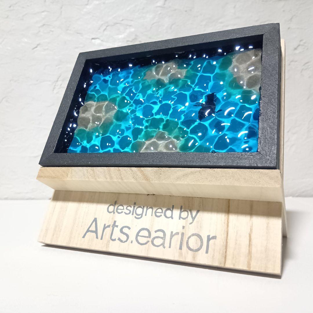 【1350】マンタが泳ぐ浅瀬の海　 立体オーシャンアートパネル　波紋アート　小