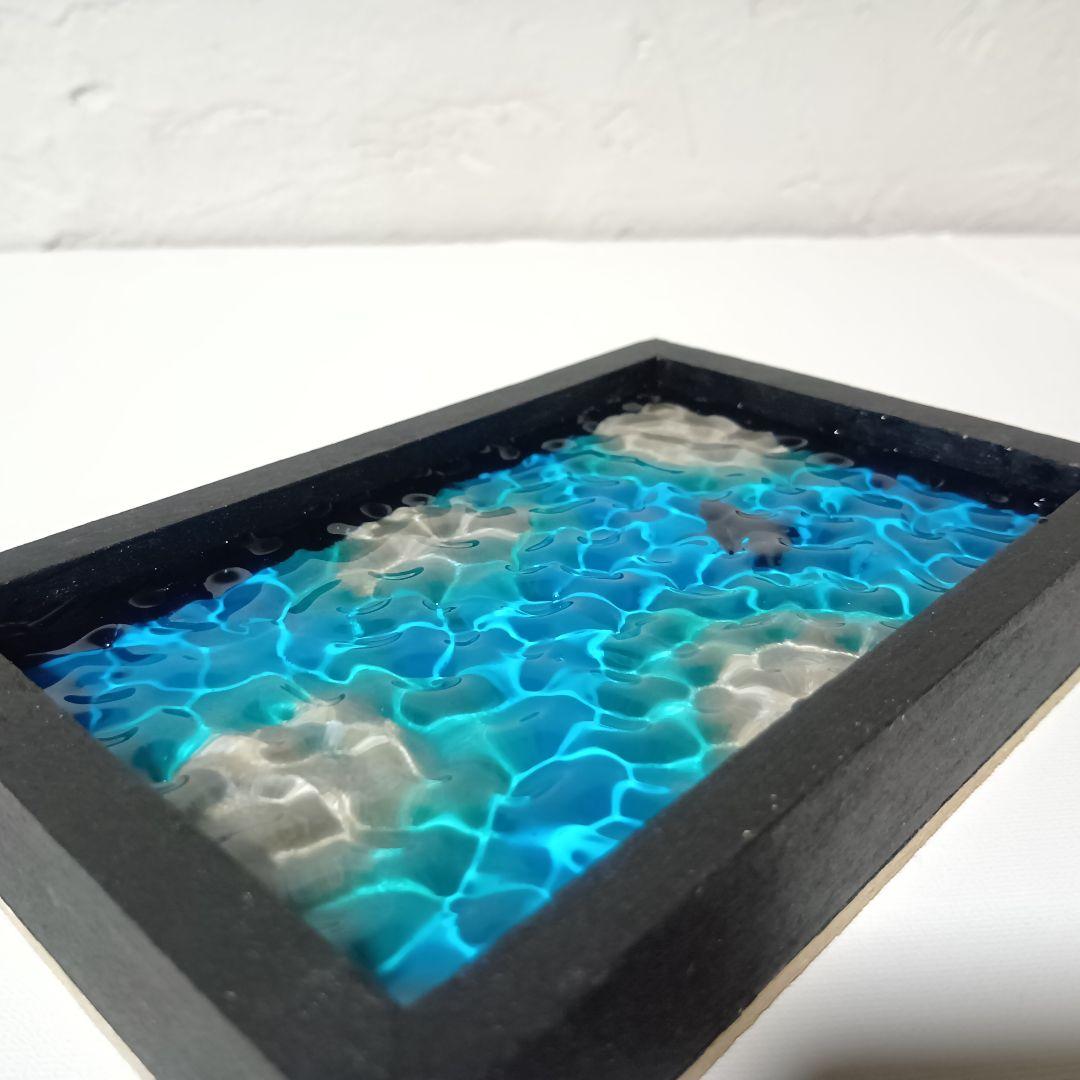 【1350】マンタが泳ぐ浅瀬の海　 立体オーシャンアートパネル　波紋アート　小