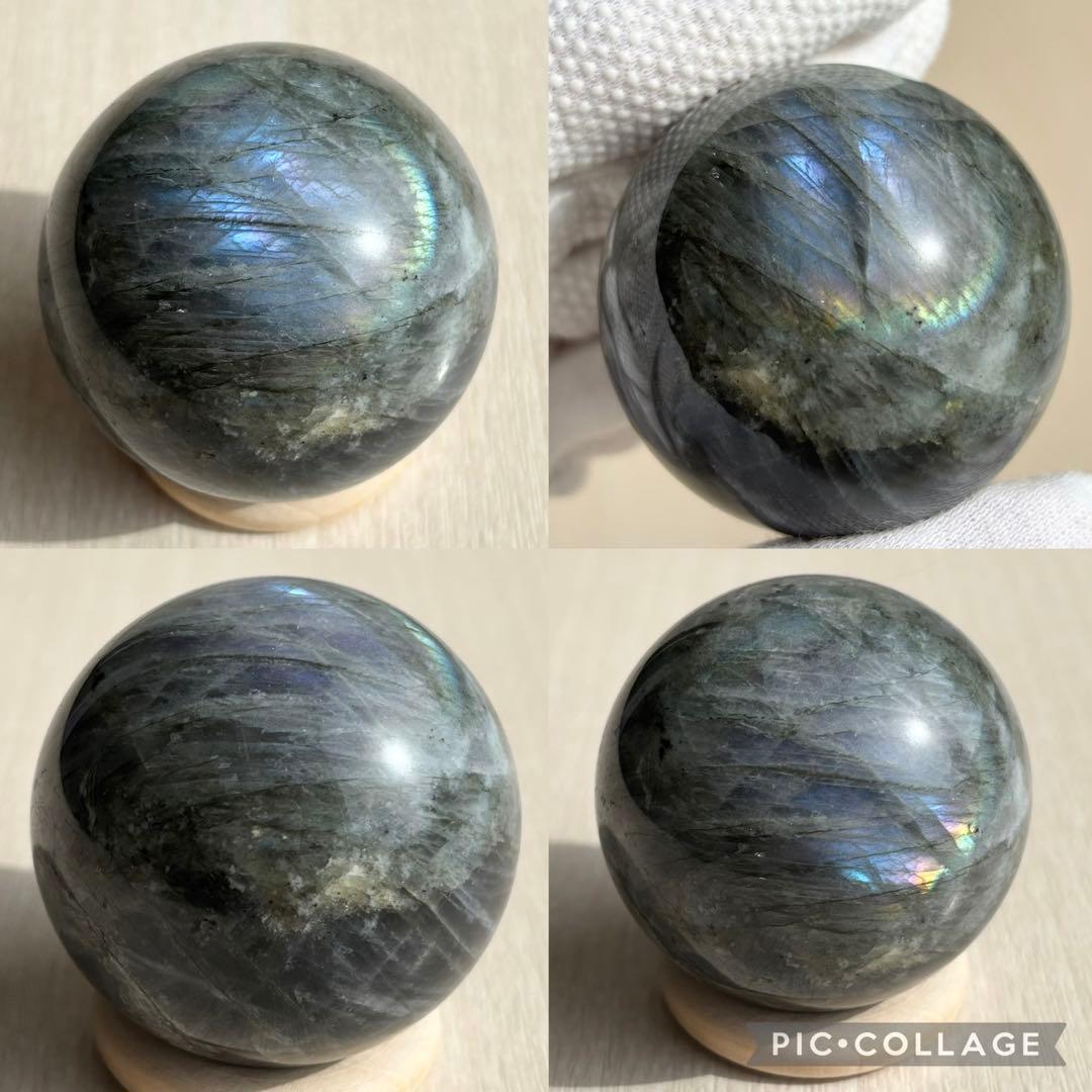 ピンク系ブルー系の2色シラー入り　ラブラドライト　スフィア　天然石