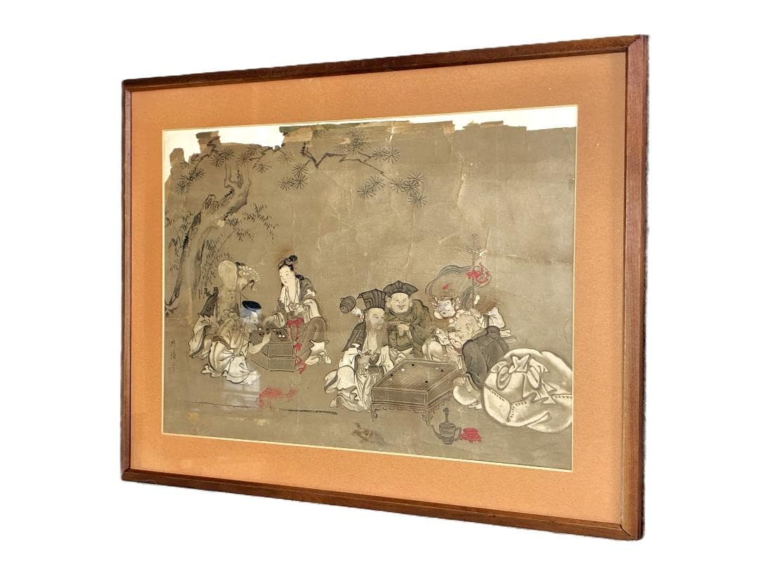 【 典清筆 松下七福神図 】　肉筆彩色墨画