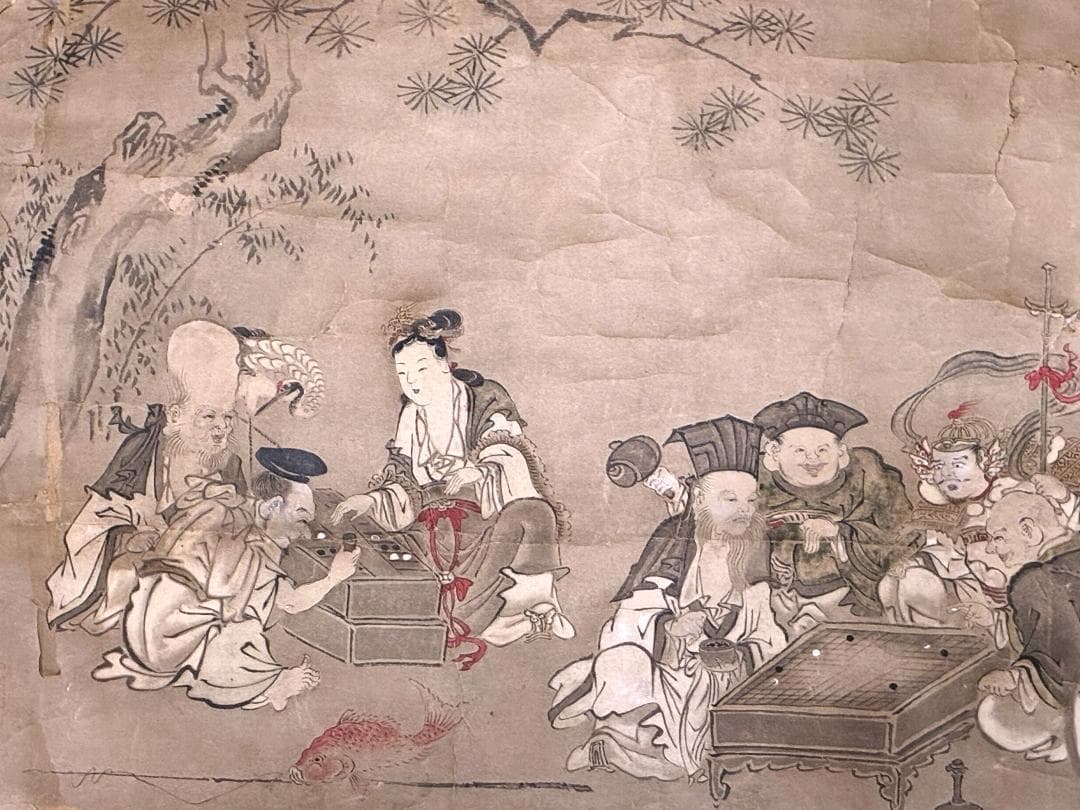 【 典清筆 松下七福神図 】　肉筆彩色墨画