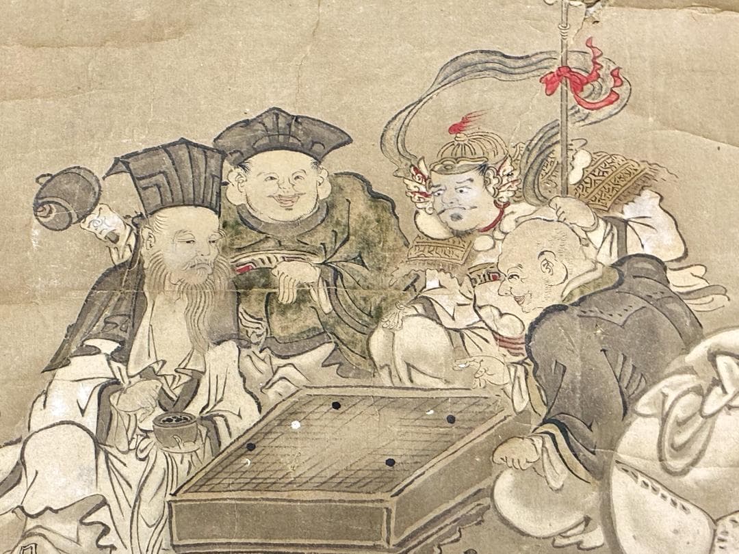 【 典清筆 松下七福神図 】　肉筆彩色墨画