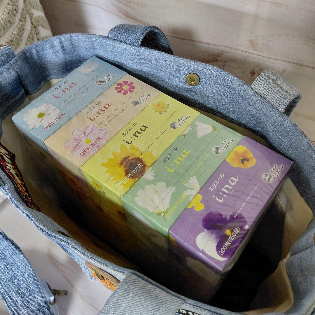 デニムリメイク大きめトートバック 　　（底版付き）