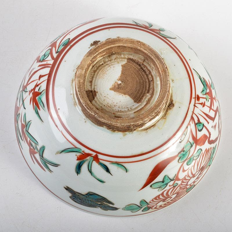 シロ　九谷焼　古九谷　呉須赤絵　魚花文鉢　時代箱　C　6347C