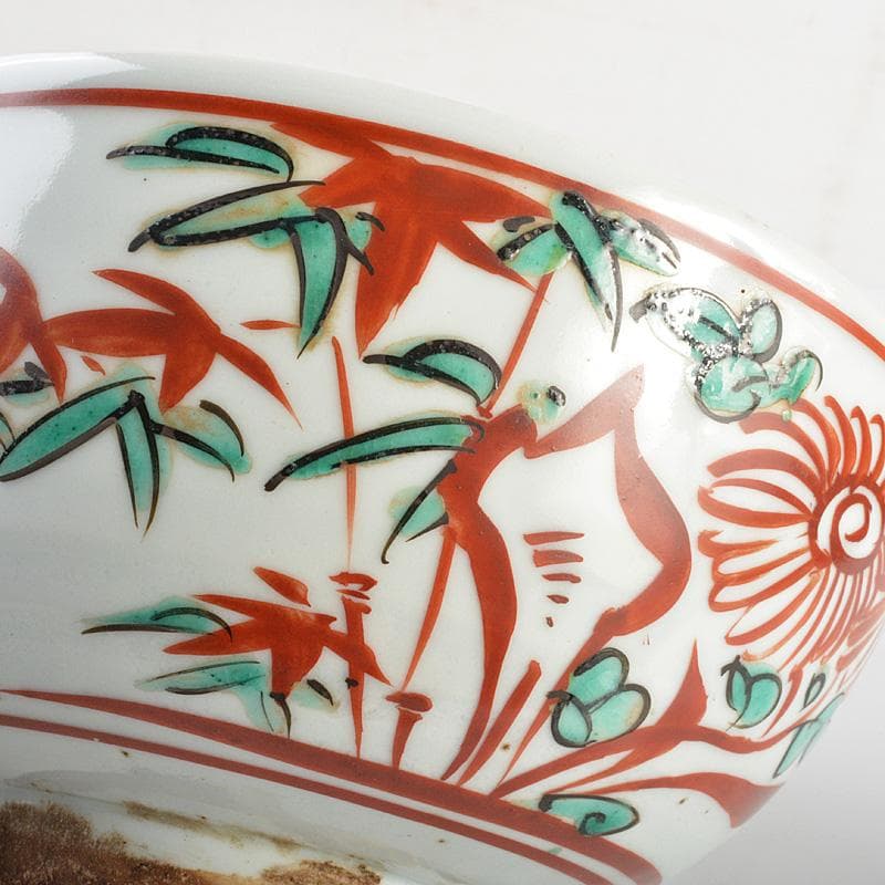 シロ　九谷焼　古九谷　呉須赤絵　魚花文鉢　時代箱　C　6347C