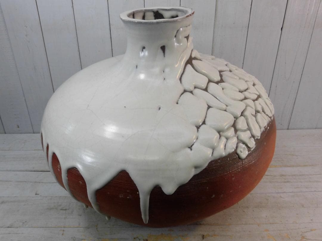 特大花瓶 花器 陶芸 陶器 産地作家等詳細不明 銘有 置物 床の間 G13221