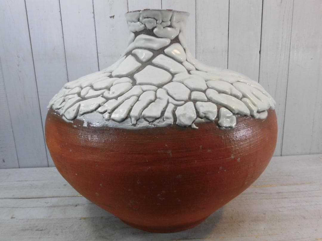 特大花瓶 花器 陶芸 陶器 産地作家等詳細不明 銘有 置物 床の間 G13221